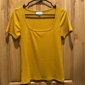 LOFT Golden Yellow Ribbed Short Sleeve Top